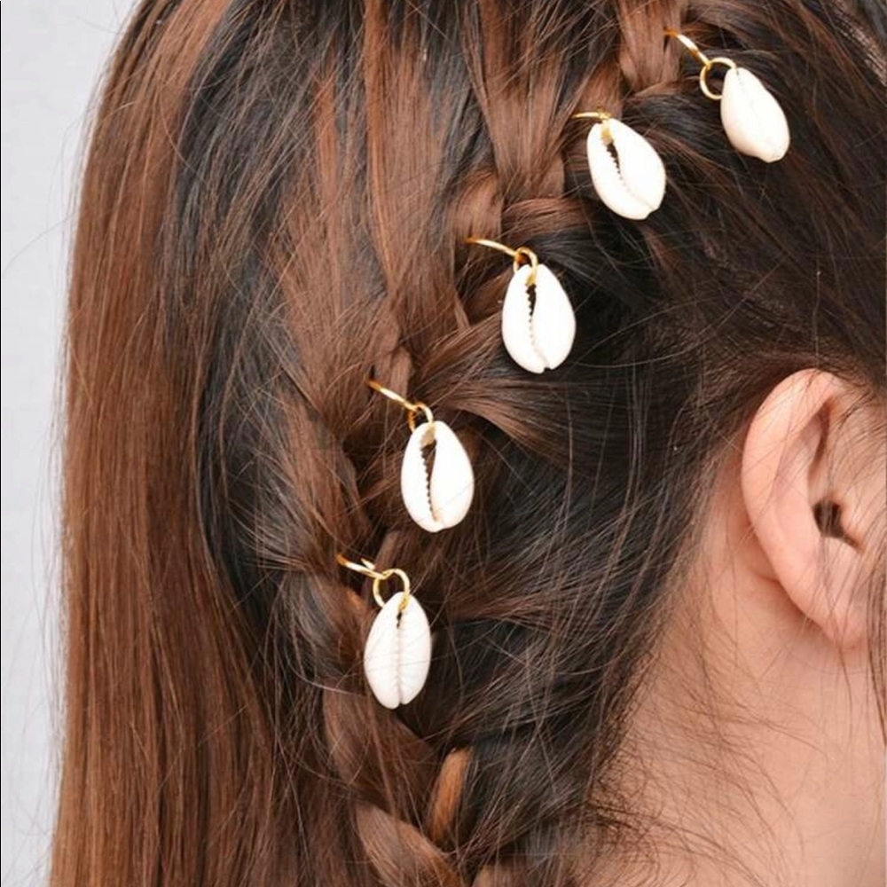 3/$30 Cowrie Shell Hair Ring Set of 5 - Picture 2 of 6